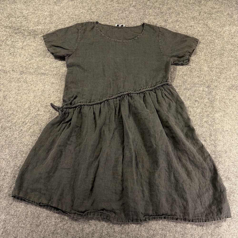 Lin Blanc Dress Womens‎ 36 Gray Linen Short Sleeve Asymmetrical Lagen Minimal